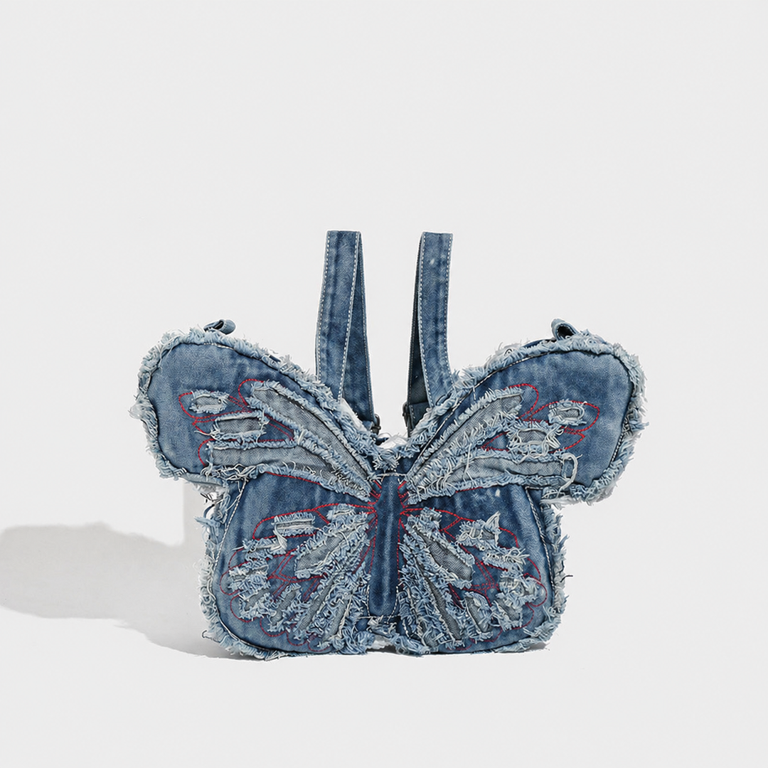 Distressed Denim Butterfly Bag - Y2K