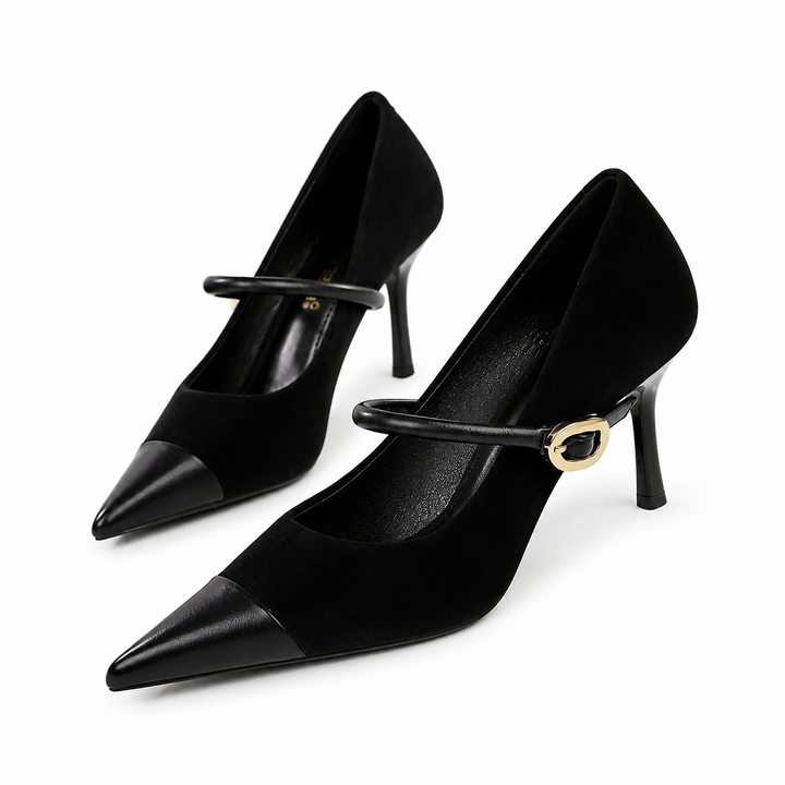 Velvet Pointed Toe Mary Jane Heels – RUBINA