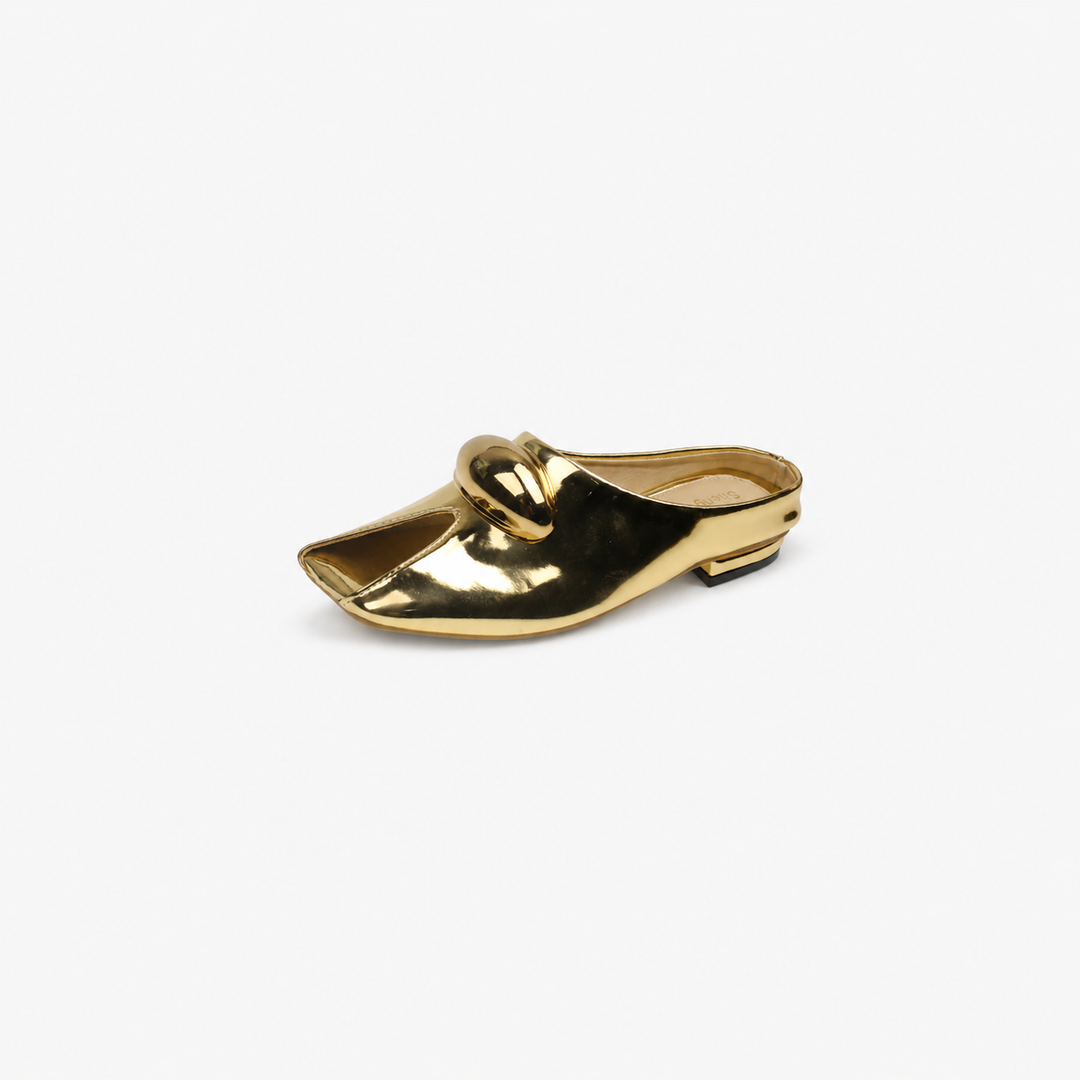 square-toe leopard mule with gold dome accent – SAVANNA
