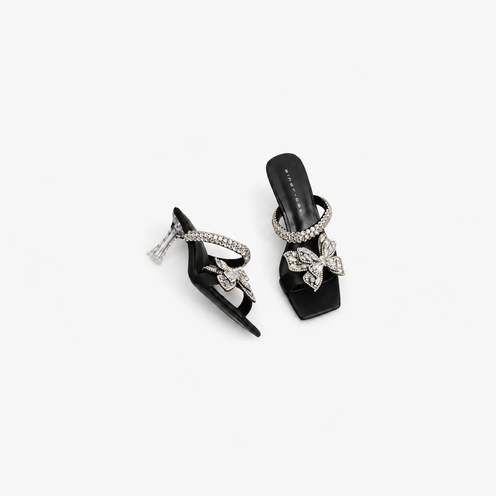 crystal bow heeled sandals with rhinestone strap – GLACIA