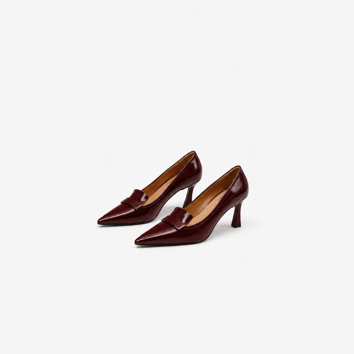 pointed-toe patent pumps with structured strap detail – BORDEAUX
