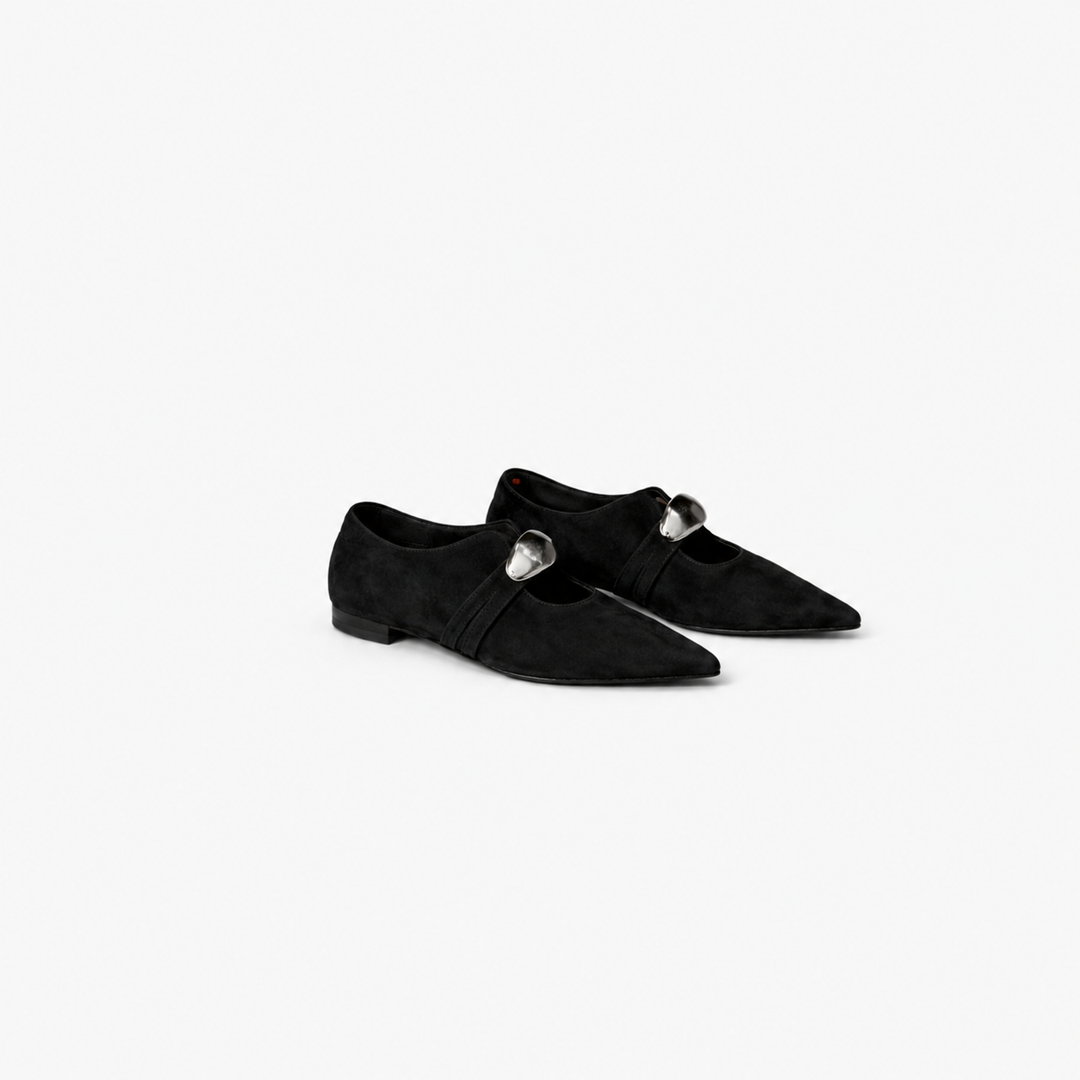 pointed-toe mary jane flats with metallic accent – BODY