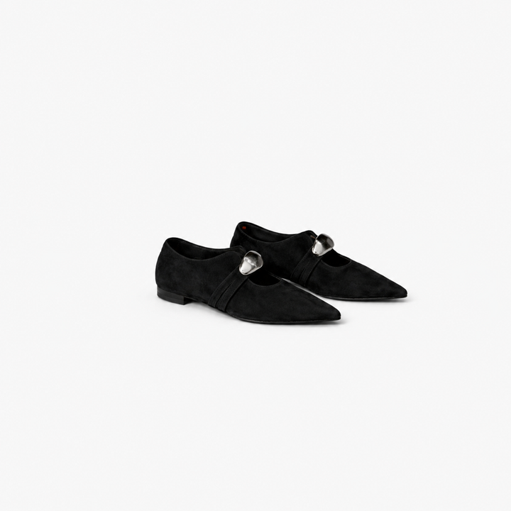 pointed-toe mary jane flats with metallic accent – BODY