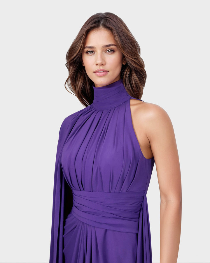 ODD-Draped shoulder off dress with cape sleeve-Tamador