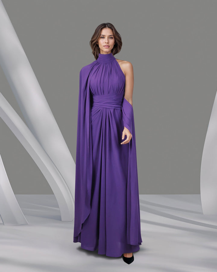 ODD-Draped shoulder off dress with cape sleeve-Tamador