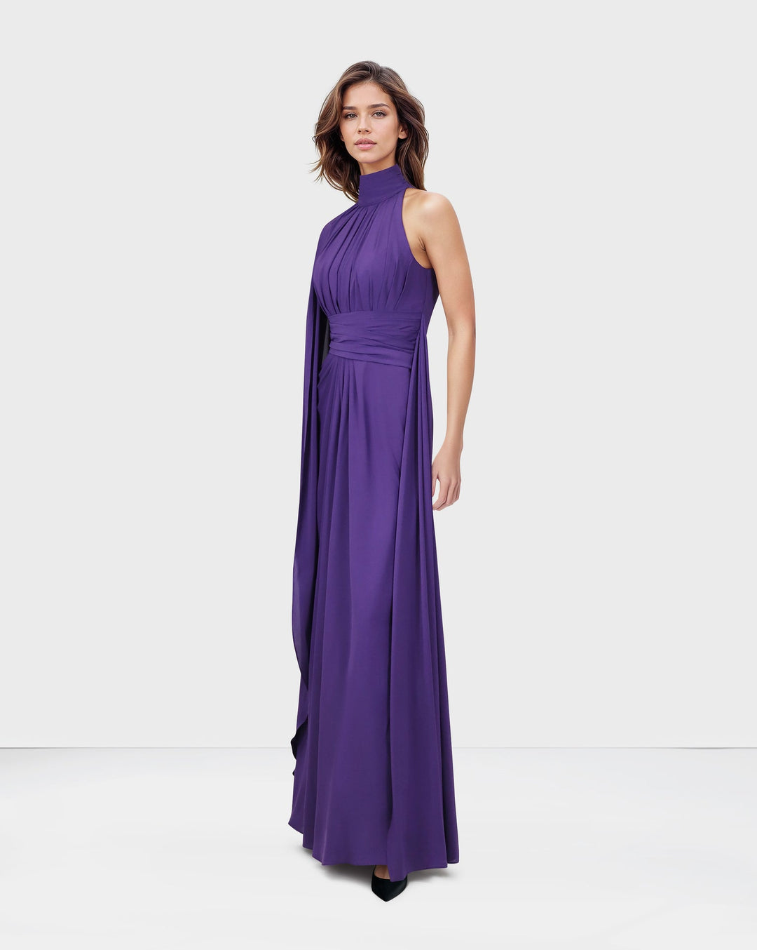 ODD-Draped shoulder off dress with cape sleeve-Tamador