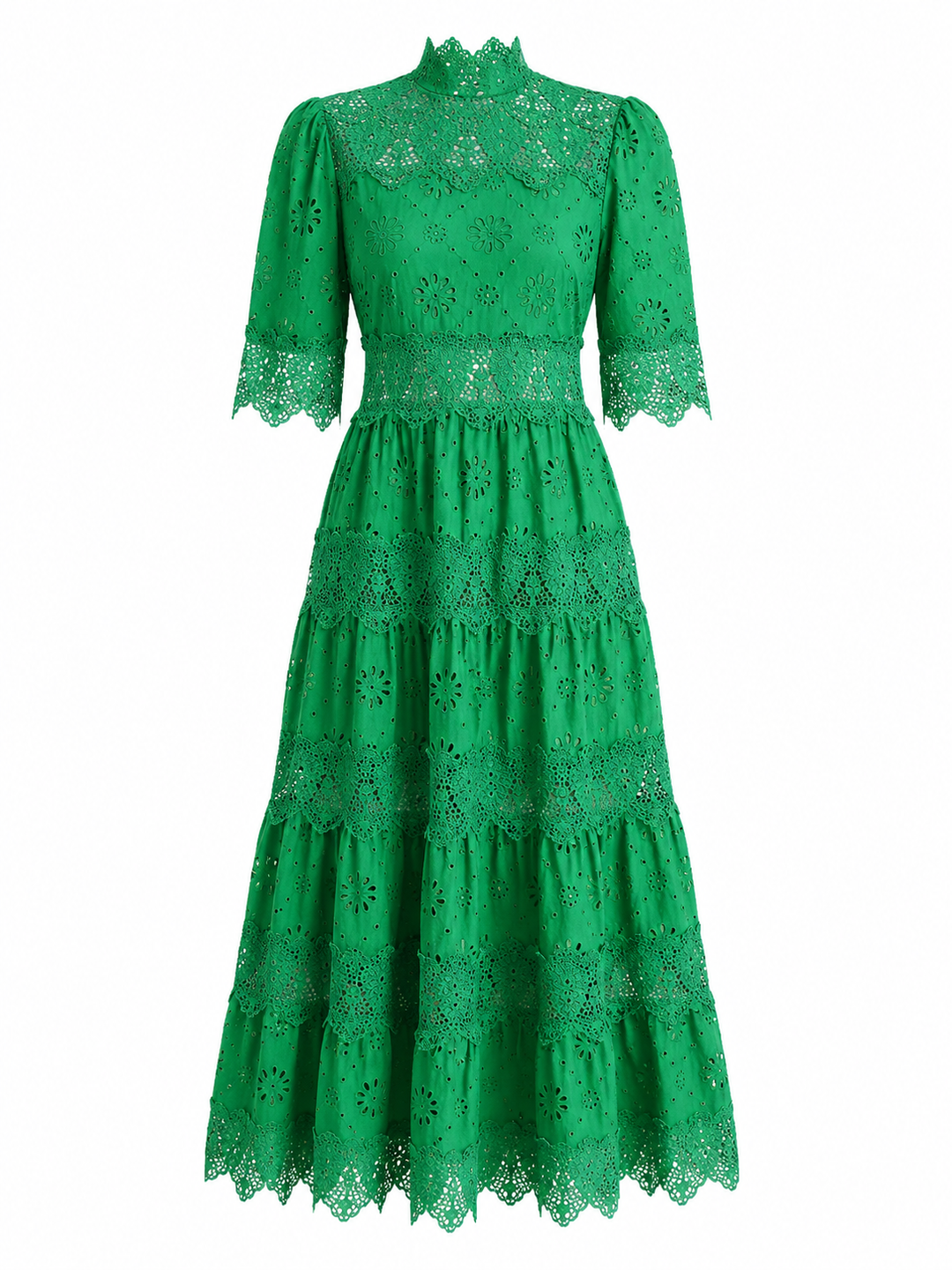Emerald Eyelet Lace Tiered Maxi Dress - Envy
