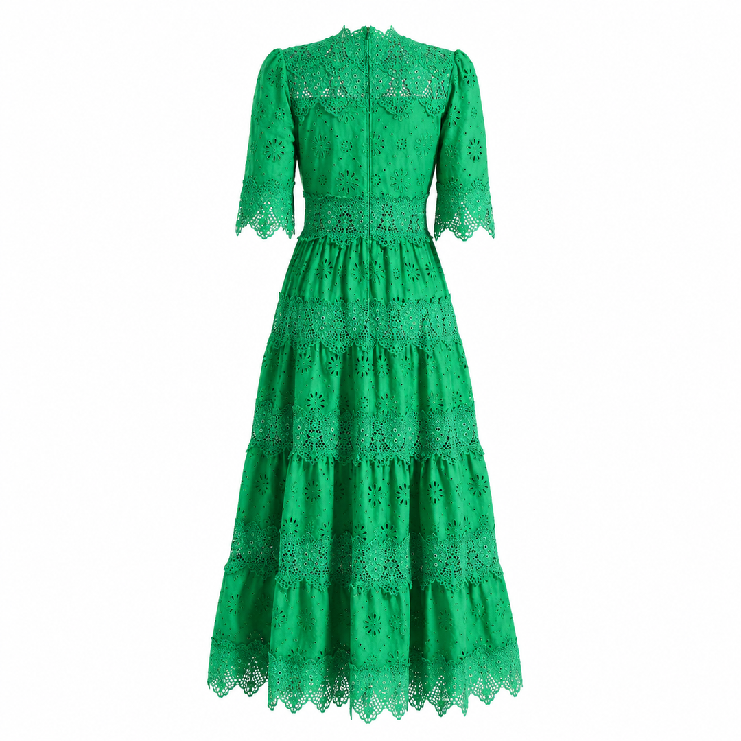 Emerald Eyelet Lace Tiered Maxi Dress - Envy