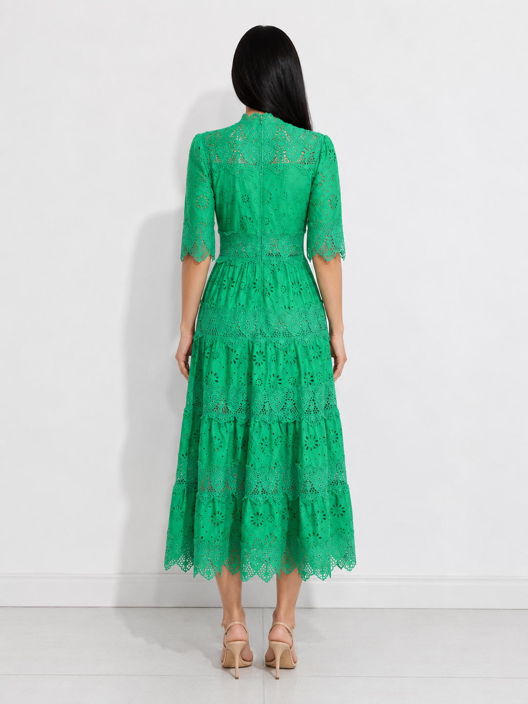 Emerald Eyelet Lace Tiered Maxi Dress - Envy