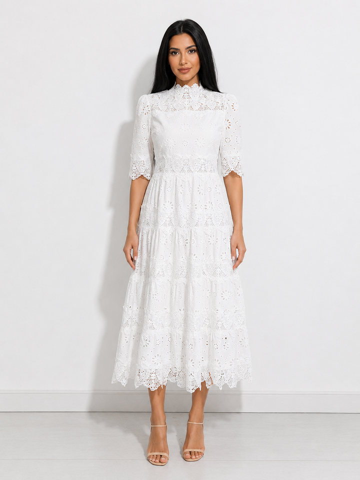 Emerald Eyelet Lace Tiered Maxi Dress - Envy
