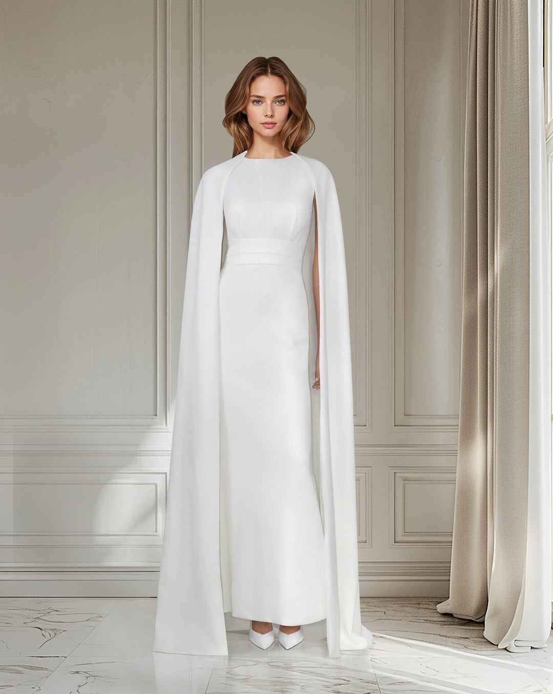 ODD-White column dress with cape