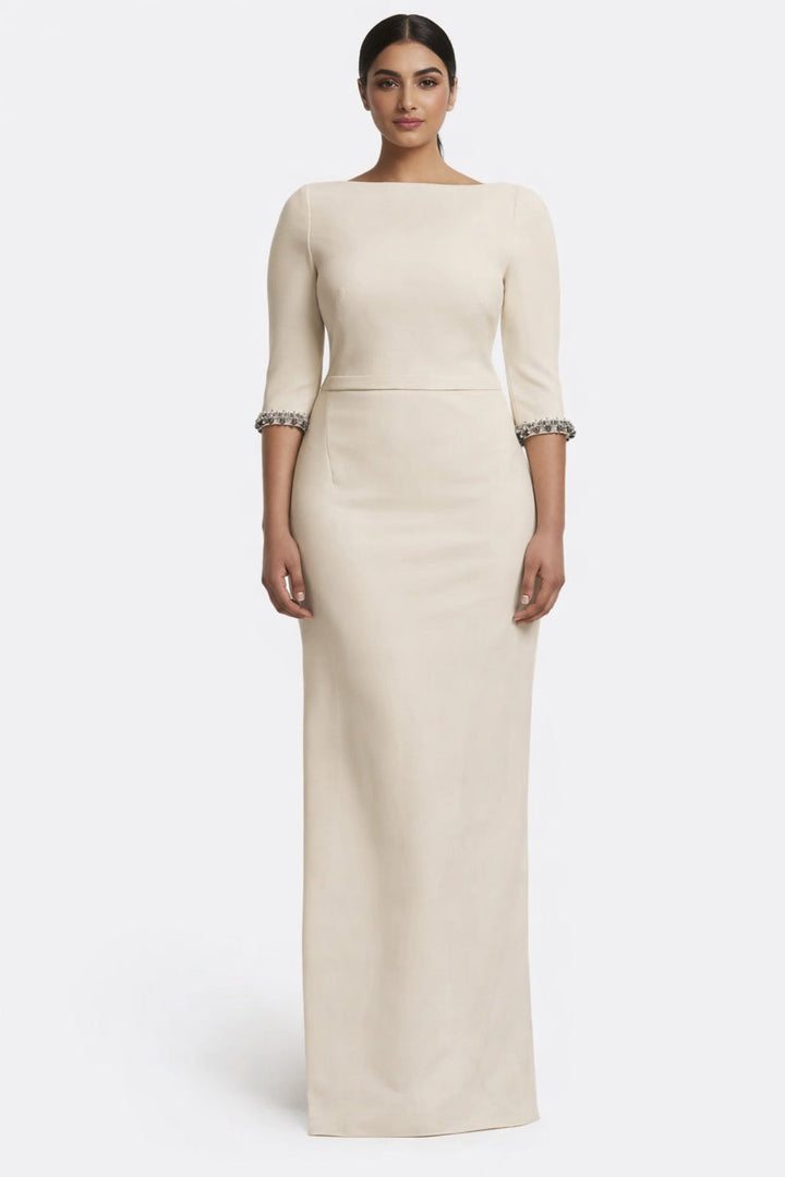 fitted column gown with embellished cuffs – ELYSIA-1