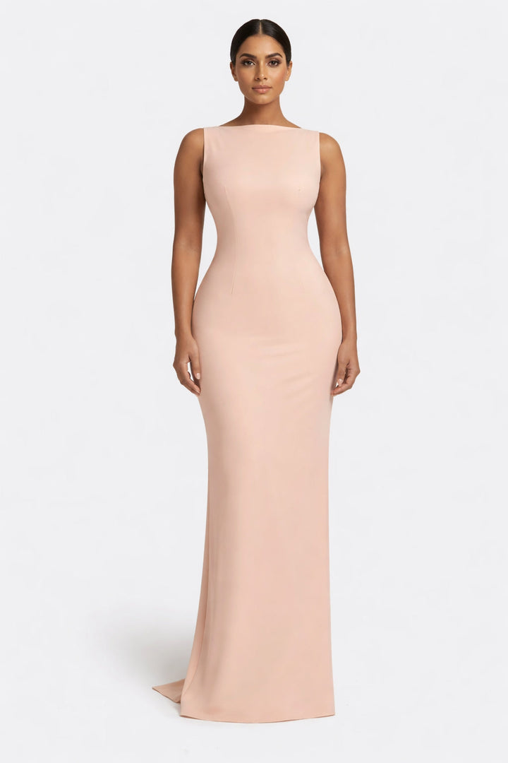 sleeveless column gown with bateau neckline – NUDELLA-1