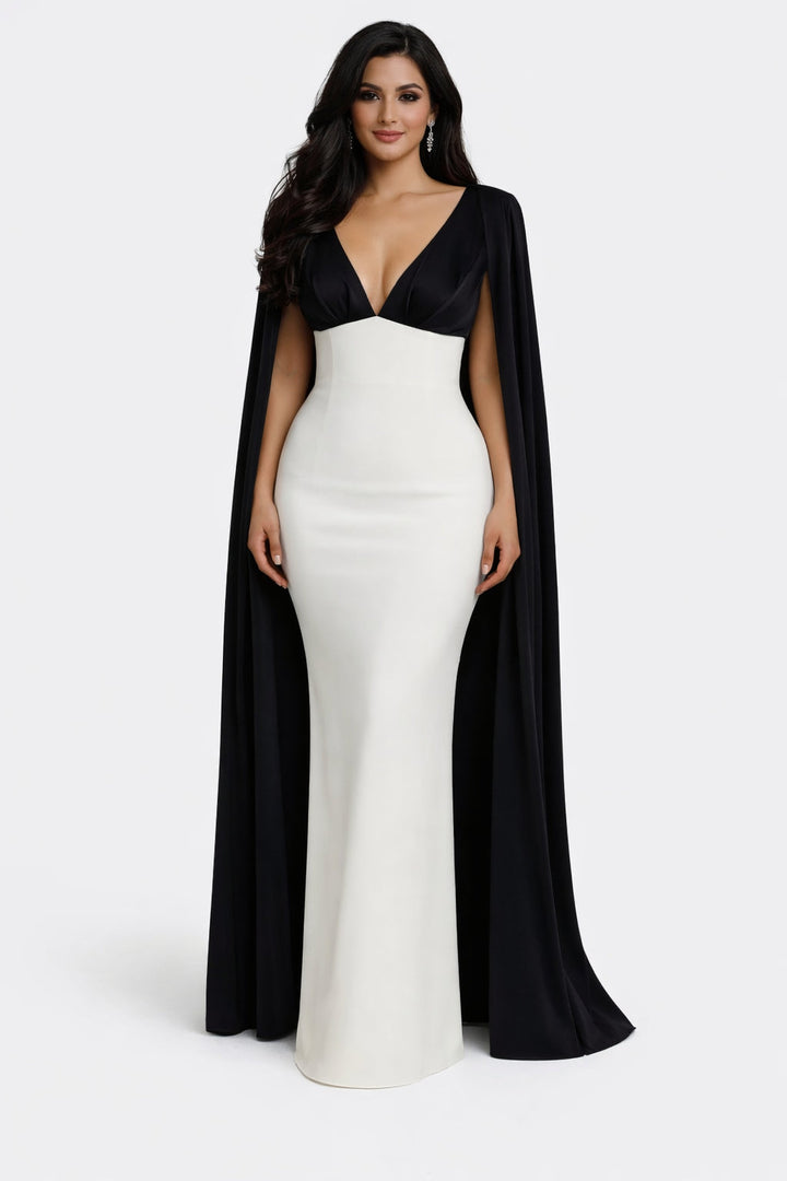 Two-tone column dress with cape - Arya-1