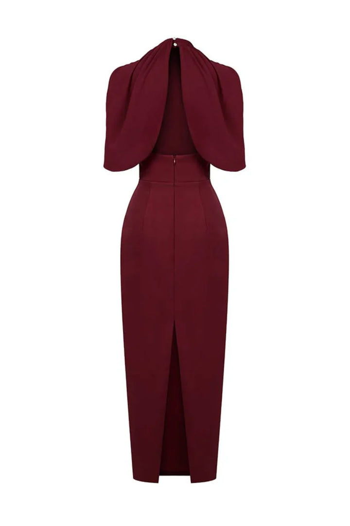 asymmetric cape gown with sculpted shoulder detail – ADRIANA