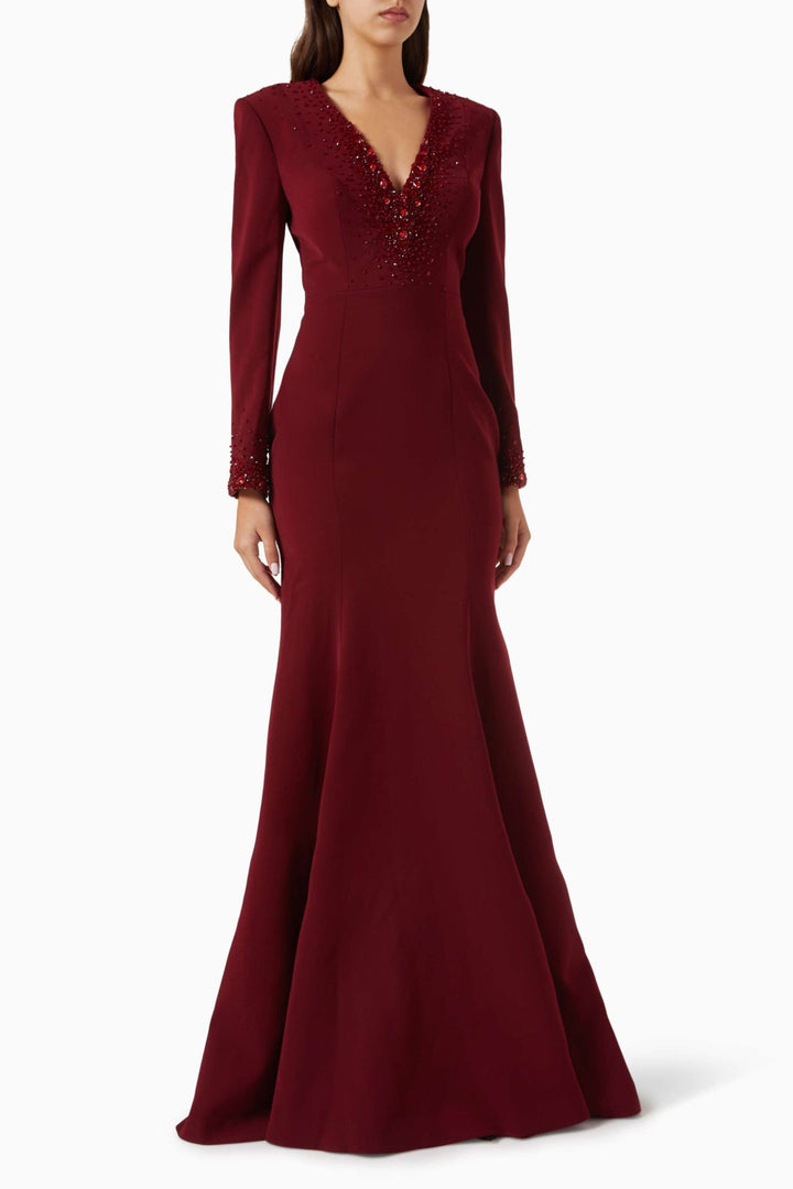 Embellished V-neck mermaid gown – SCARLETTA