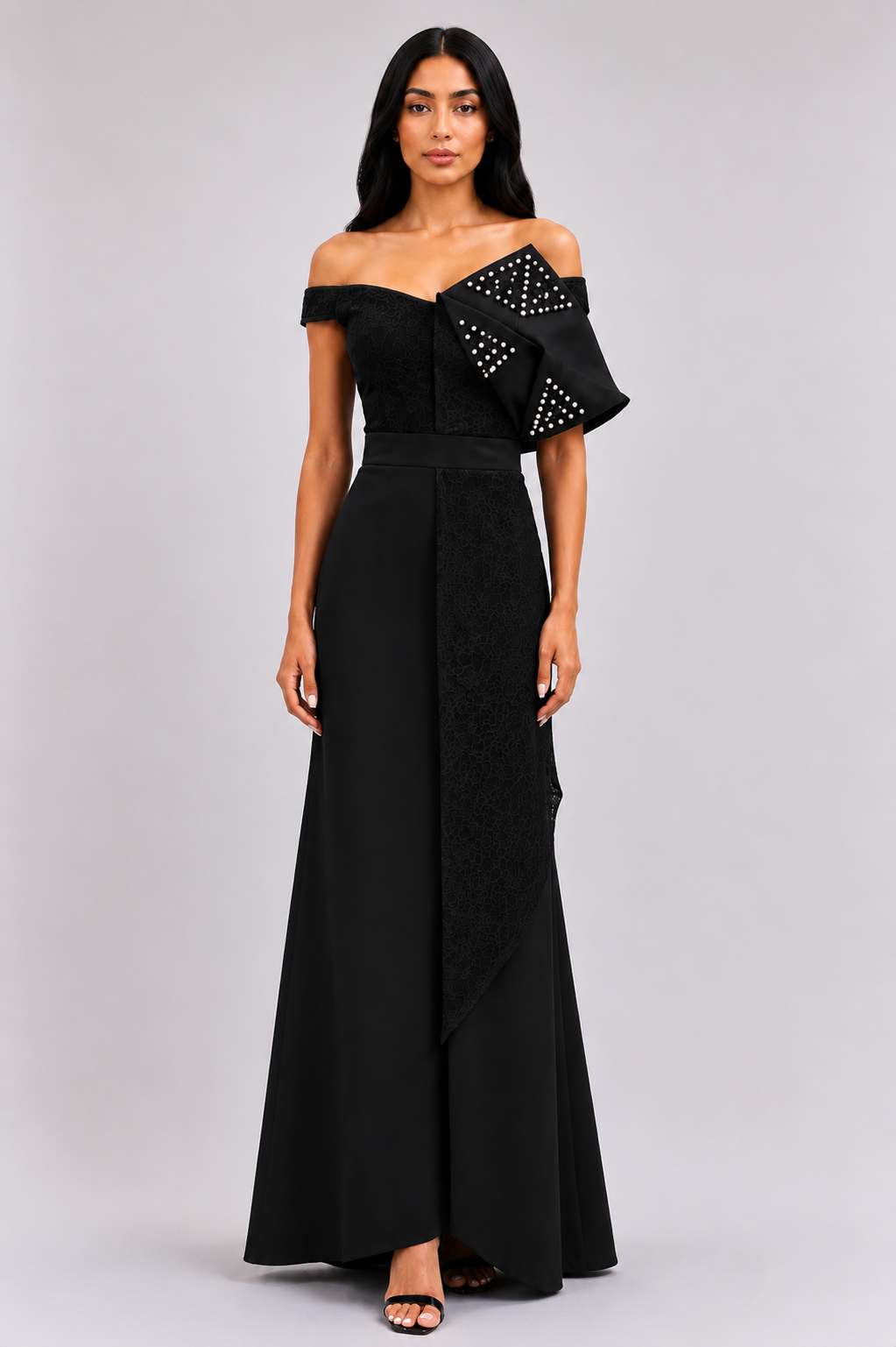 Pearl Embellished One-Shoulder Evening Dress - Prestige