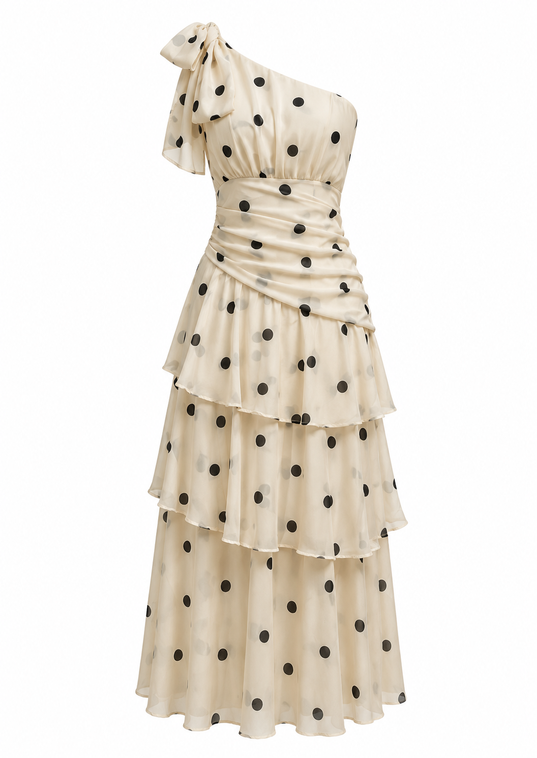 Polka Dot One-Shoulder Maxi Dress - Elegance
