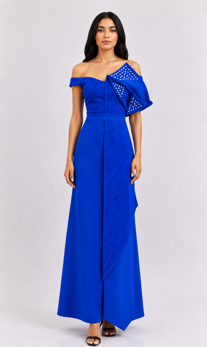 Pearl Embellished One-Shoulder Evening Dress - Prestige