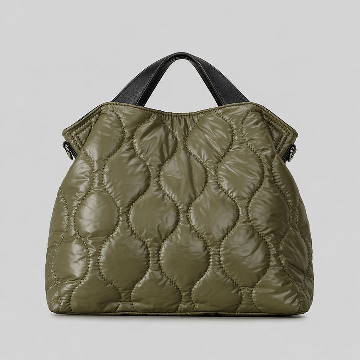 Black Quilted Puffer Shoulder Tote Bag with Top Handle - VARENA