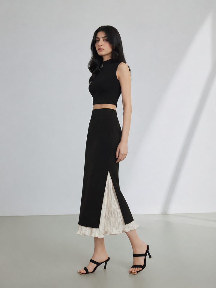 Black Midi Skirt with Contrast Ruffle Hem – ÉLANCE