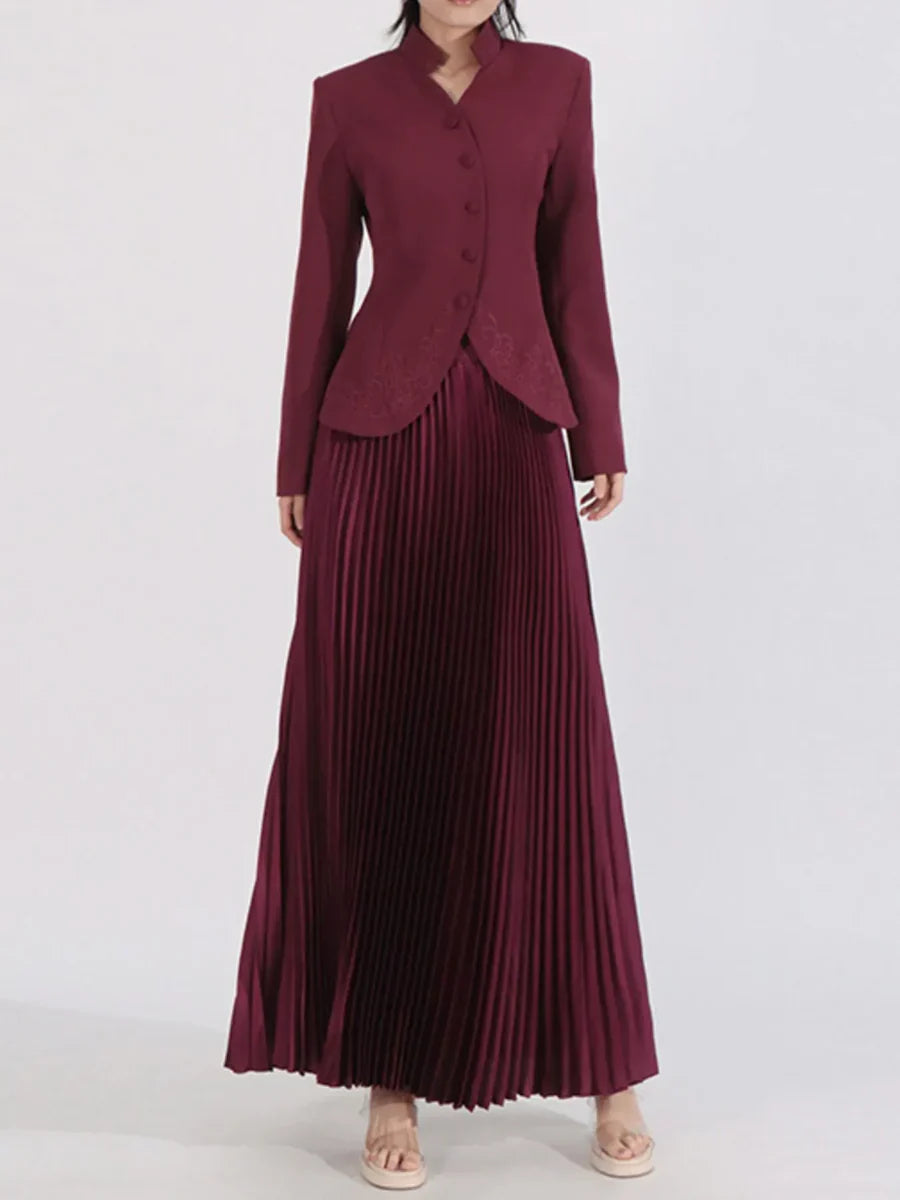pleated maxi skirt with embroidered blazer – RUBINA