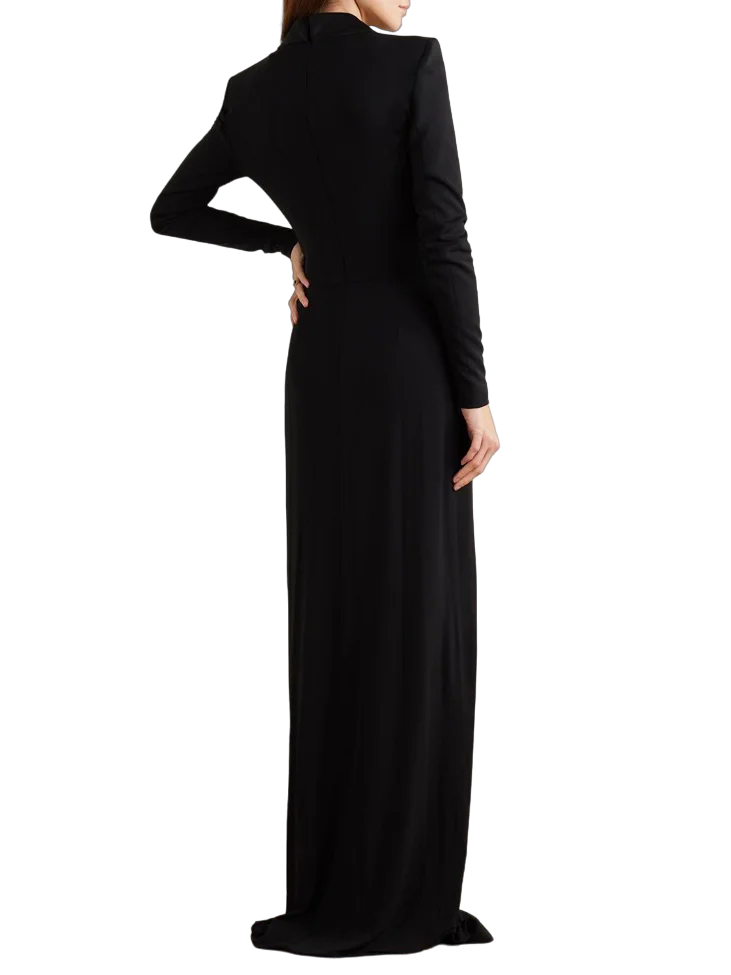 Plunging tuxedo gown with gathered waist – Zaydee-1