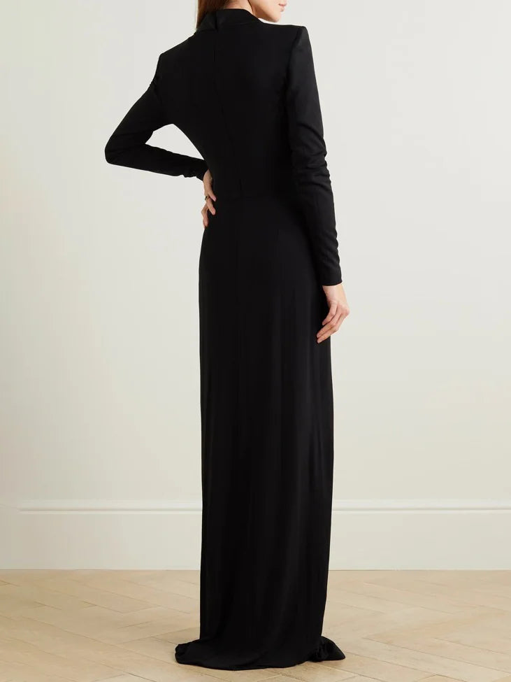 Plunging tuxedo gown with gathered waist – Zaydee-1