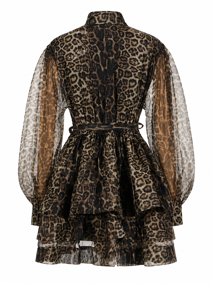 Leopard Print Sheer Layered Shirt Dress – NOIRÉ