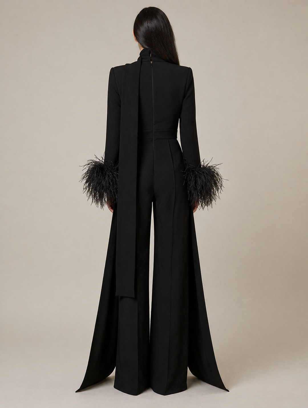 Black Feather Cuff Cape Jumpsuit – NOIRÉLLE