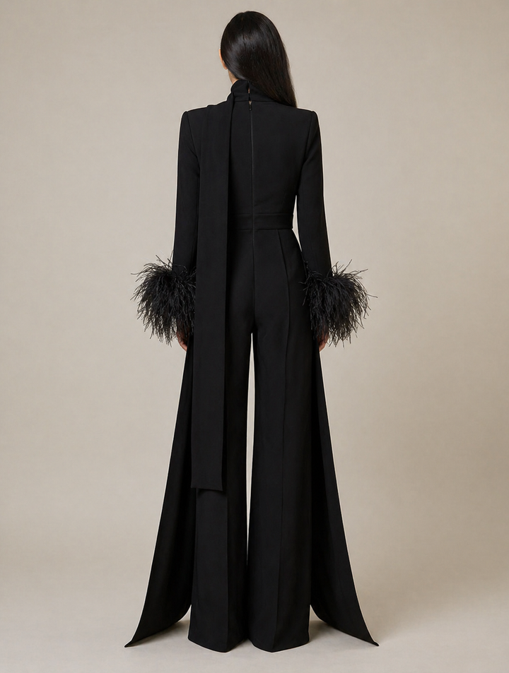 Black Feather Cuff Cape Jumpsuit – NOIRÉLLE