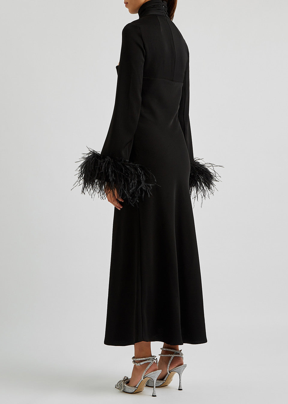 Cutout midi dress with feathered cuffs – Rovin