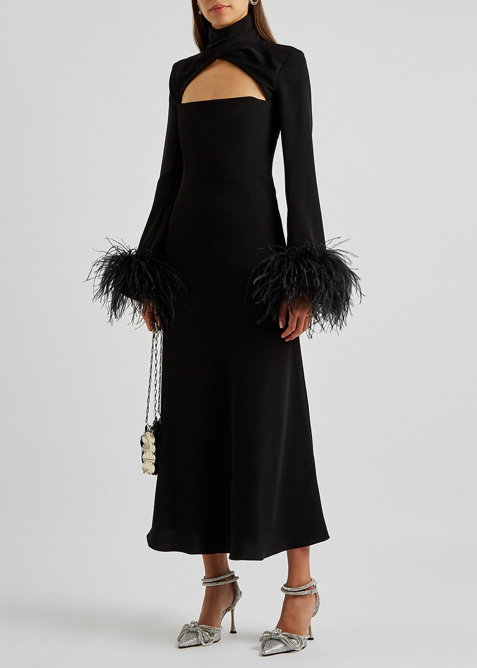 Cutout midi dress with feathered cuffs – Rovin-1
