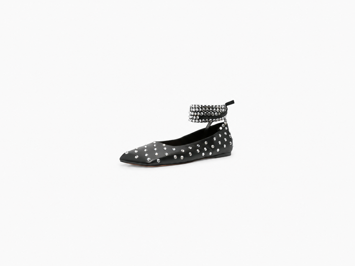Studded Ankle Strap Flats – MIDNIGHT