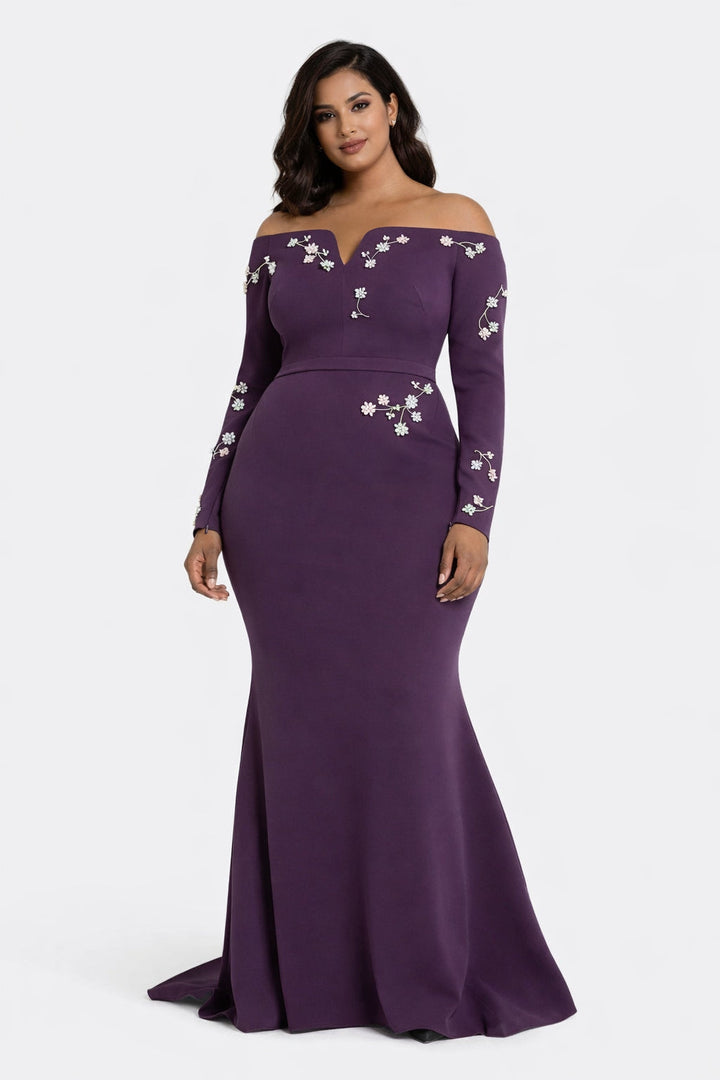 Off-shoulder mermaid dress with floral embroidery - Blair-1
