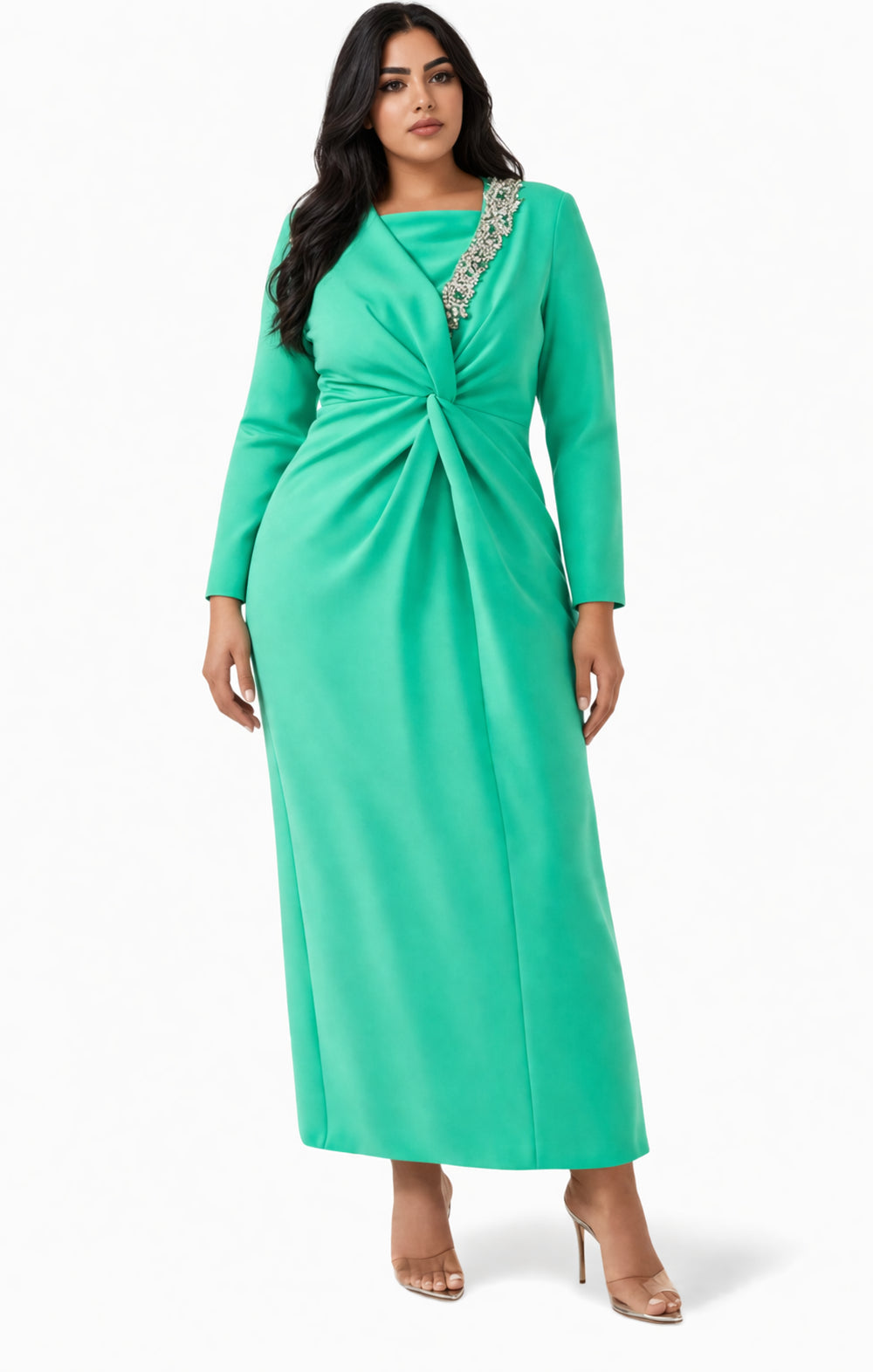 embellished twist-front gown with long sleeves – Sofee-1
