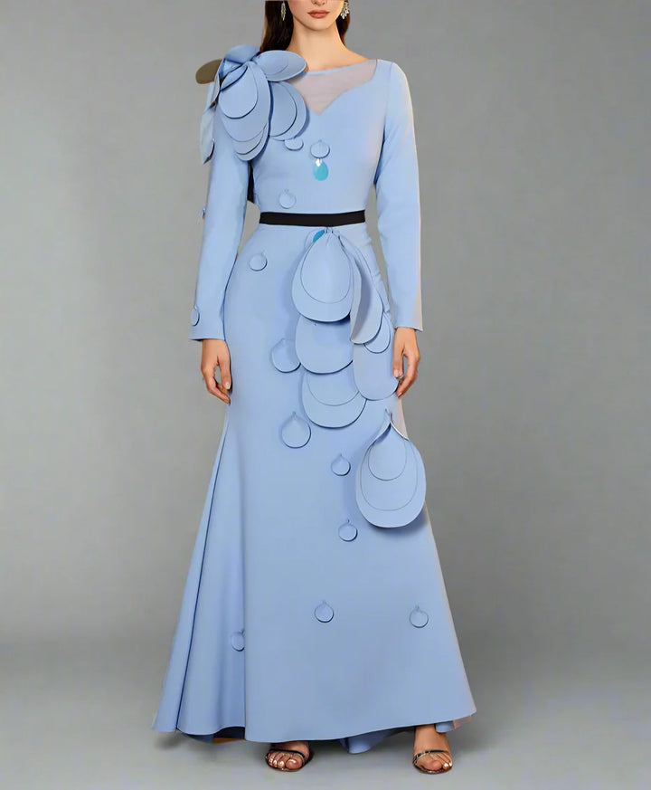 applique detail gown with sculpted shoulder – Farein