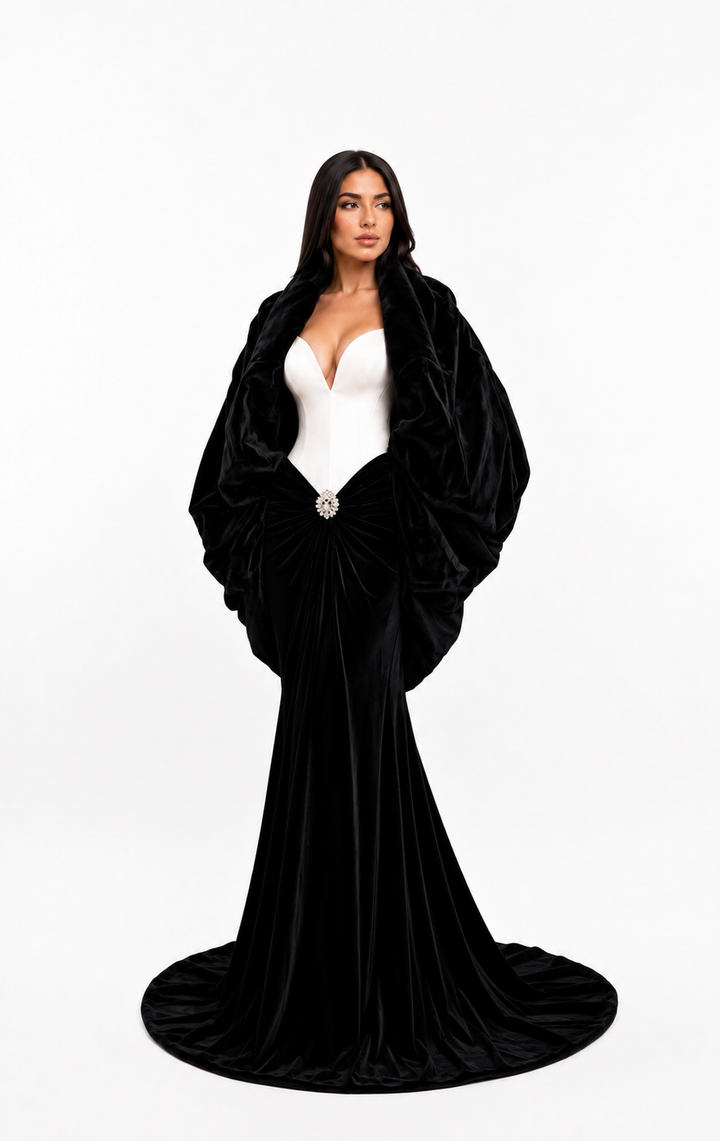 Strapless Corset Evening Gown with Sculptural Sleeves – ÉCLAT