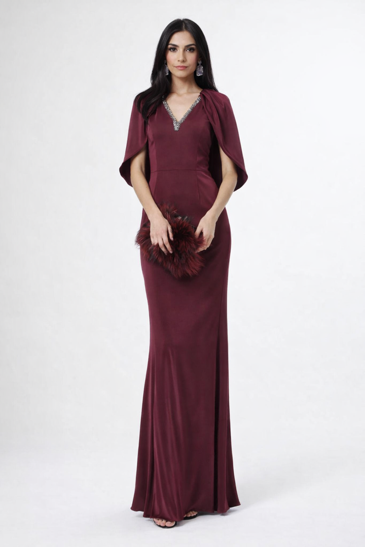 V-neck mermaid dress with cape sleeves – RUBINA