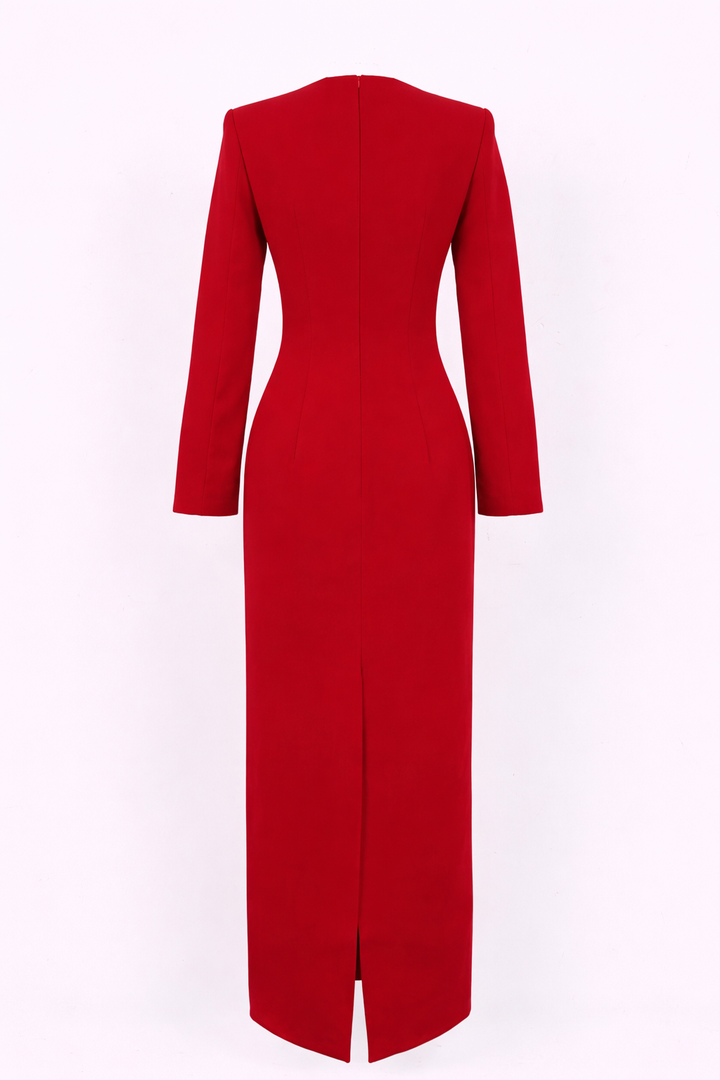 Name: long sleeve fitted dress with embellished sweetheart neckline – RUBINA