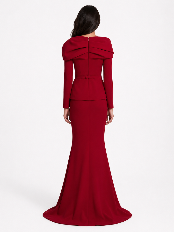 off-shoulder draped gown with peplum waist – SERENL