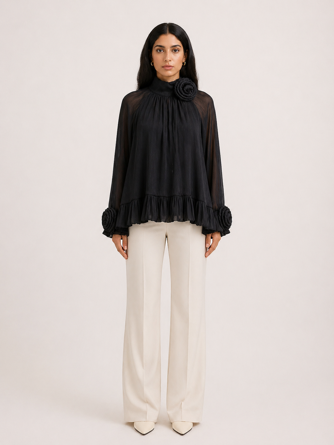 Ivory Pleated Ruffle Blouse – FLORÉA