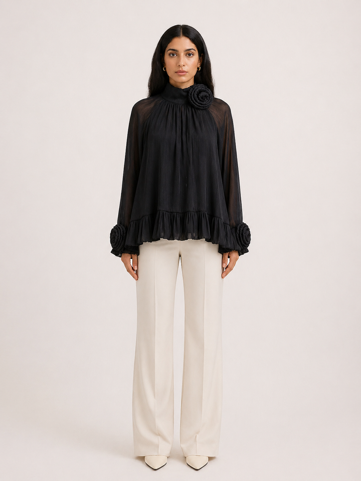 Ivory Pleated Ruffle Blouse – FLORÉA