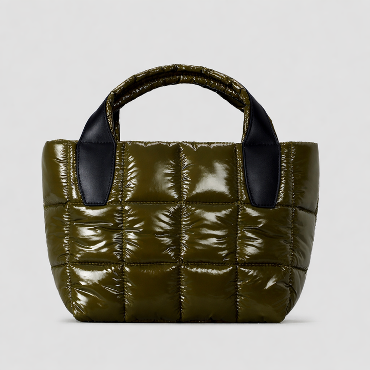 quilted mini tote bag with padded handles – OLIVE