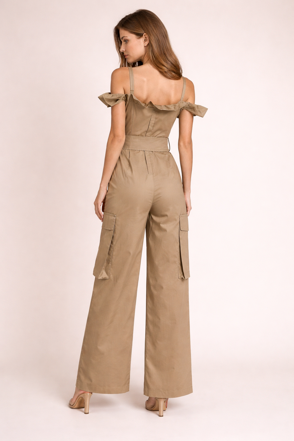 off-shoulder belted utility midi dress with front buttons – SIENNA