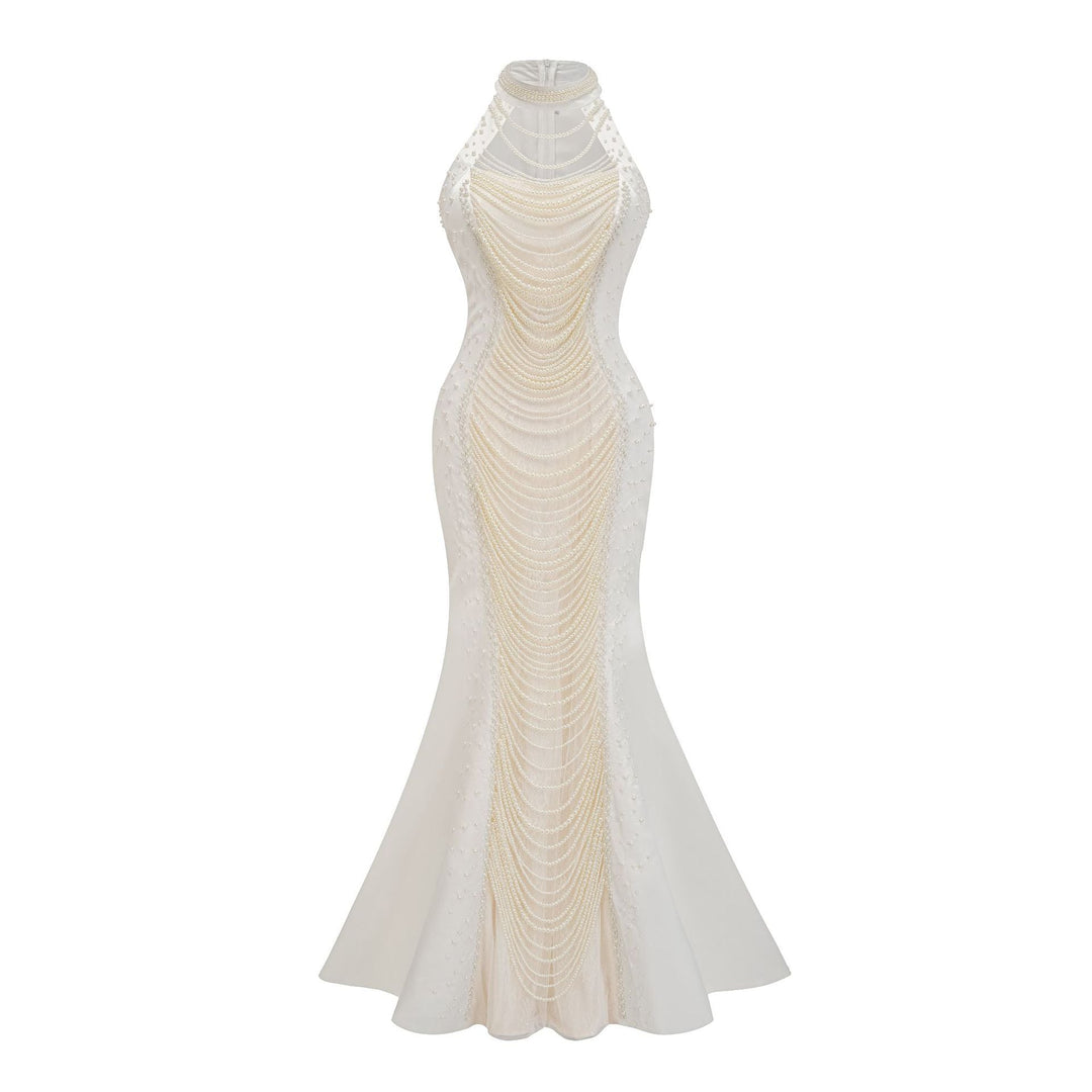 halter mermaid gown with draped beaded detailing – NOCTARA