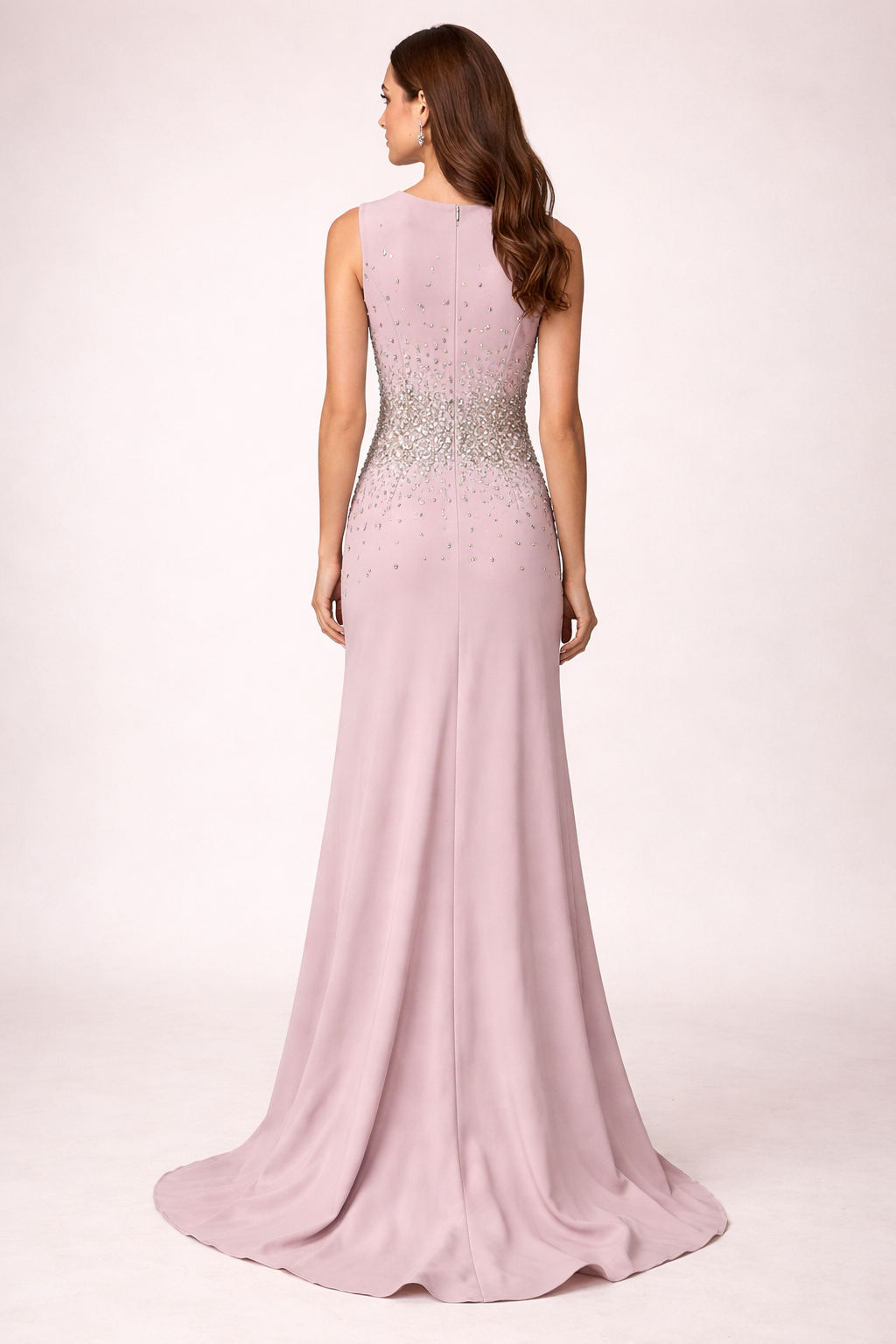 sleeveless evening gown with crystal embellished waist – ODD- BLUSH