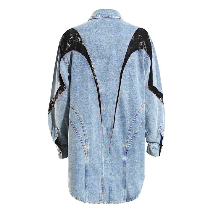 oversized denim shirt with lace panel detailing – INDIGO