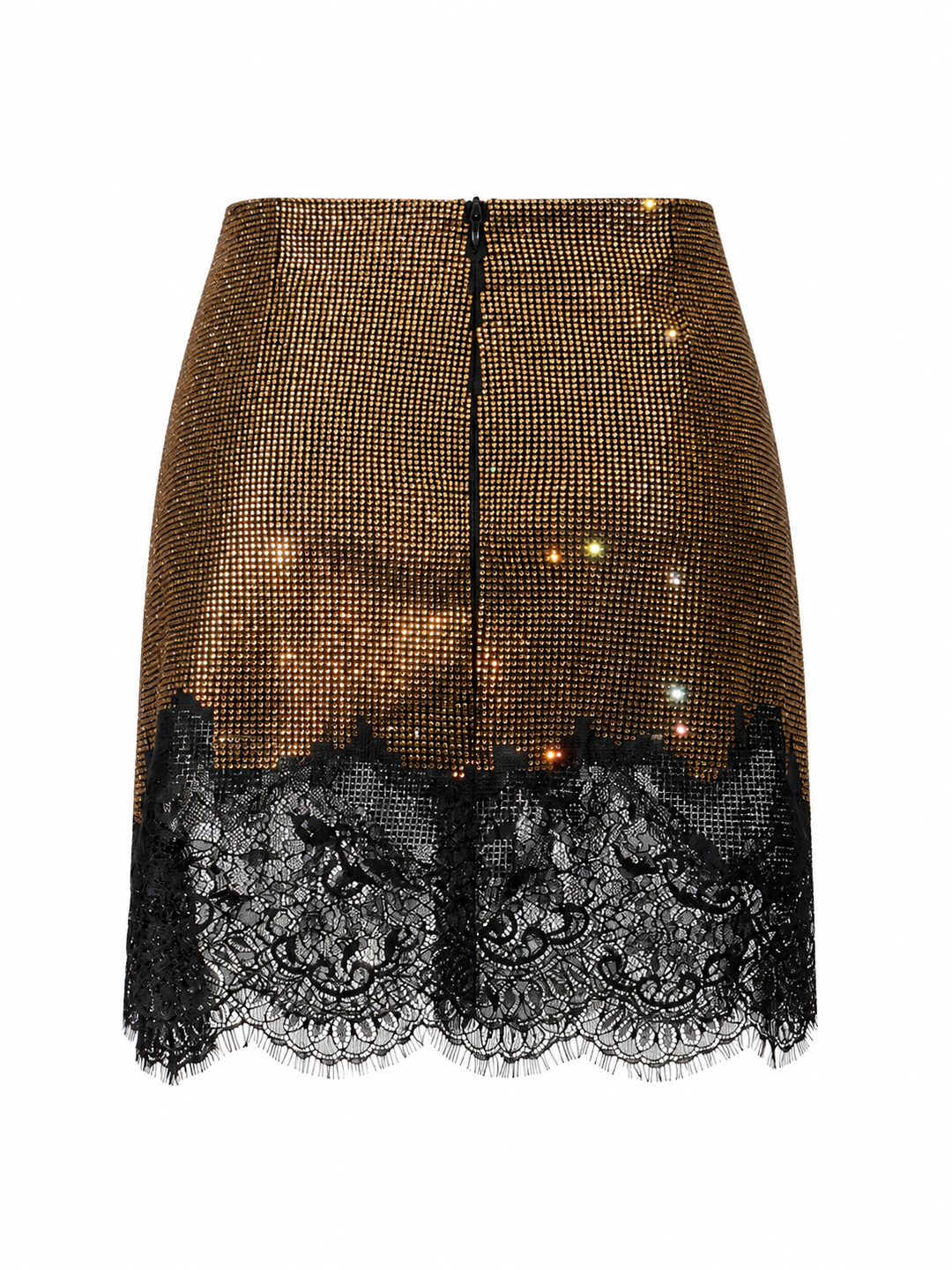 Crystal Mesh Lace Hem Mini Skirt – GOLD