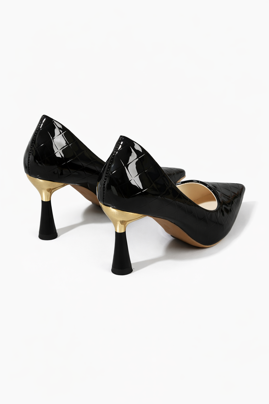 pointed toe patent leather heels with sculpted metallic heel – ICON